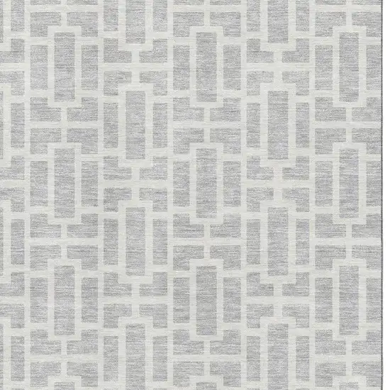 Silver And Ivory Geometric Washable Area Rug With UV Protection Photo 3
