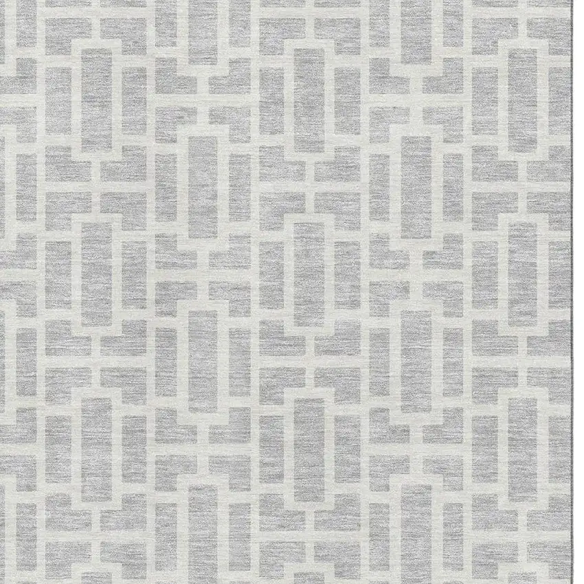 Silver And Ivory Geometric Washable Area Rug With UV Protection Photo 3
