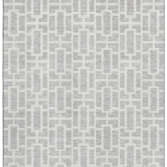 Silver And Ivory Geometric Washable Area Rug With UV Protection Photo 4