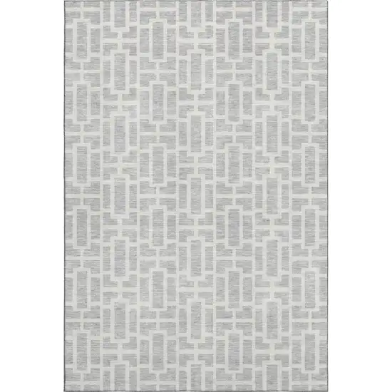 Silver And Ivory Geometric Washable Area Rug With UV Protection Photo 1
