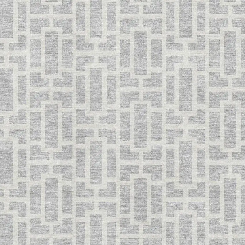 Silver And Ivory Geometric Washable Area Rug With UV Protection Photo 3