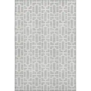 Photo of Silver And Ivory Geometric Washable Area Rug With UV Protection