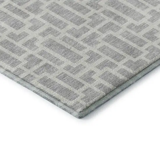 Silver And Ivory Geometric Washable Area Rug With UV Protection Photo 8