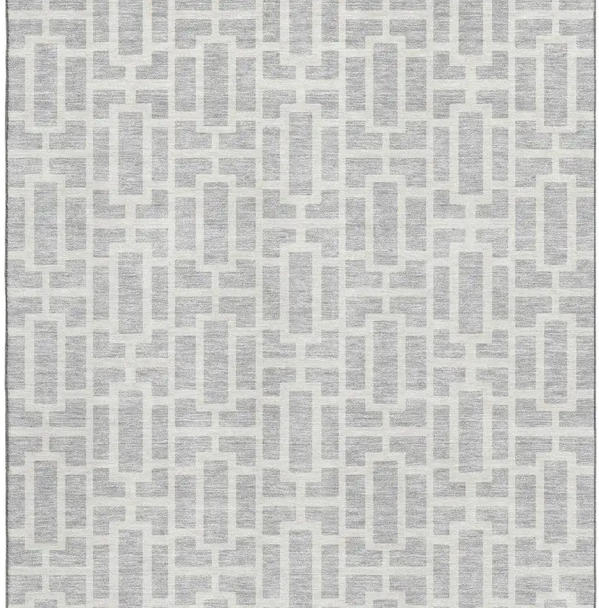 Silver And Ivory Geometric Washable Area Rug With UV Protection Photo 4