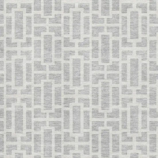 Silver And Ivory Geometric Washable Area Rug With UV Protection Photo 3