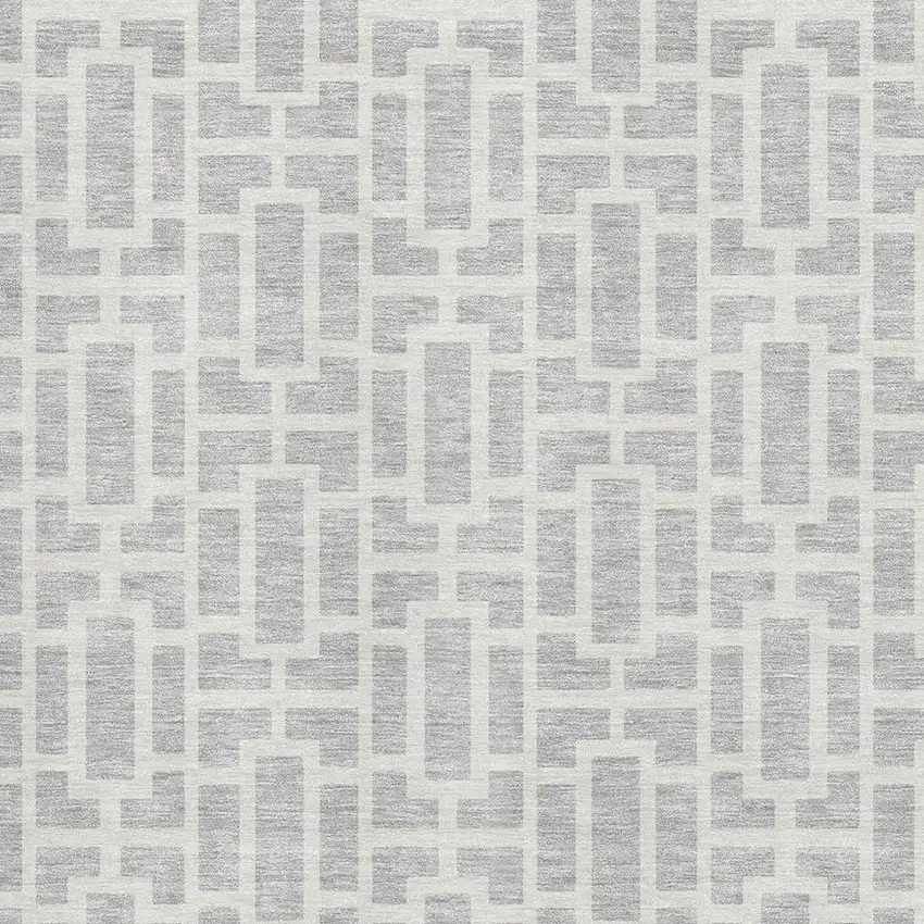 Silver And Ivory Geometric Washable Area Rug With UV Protection Photo 3