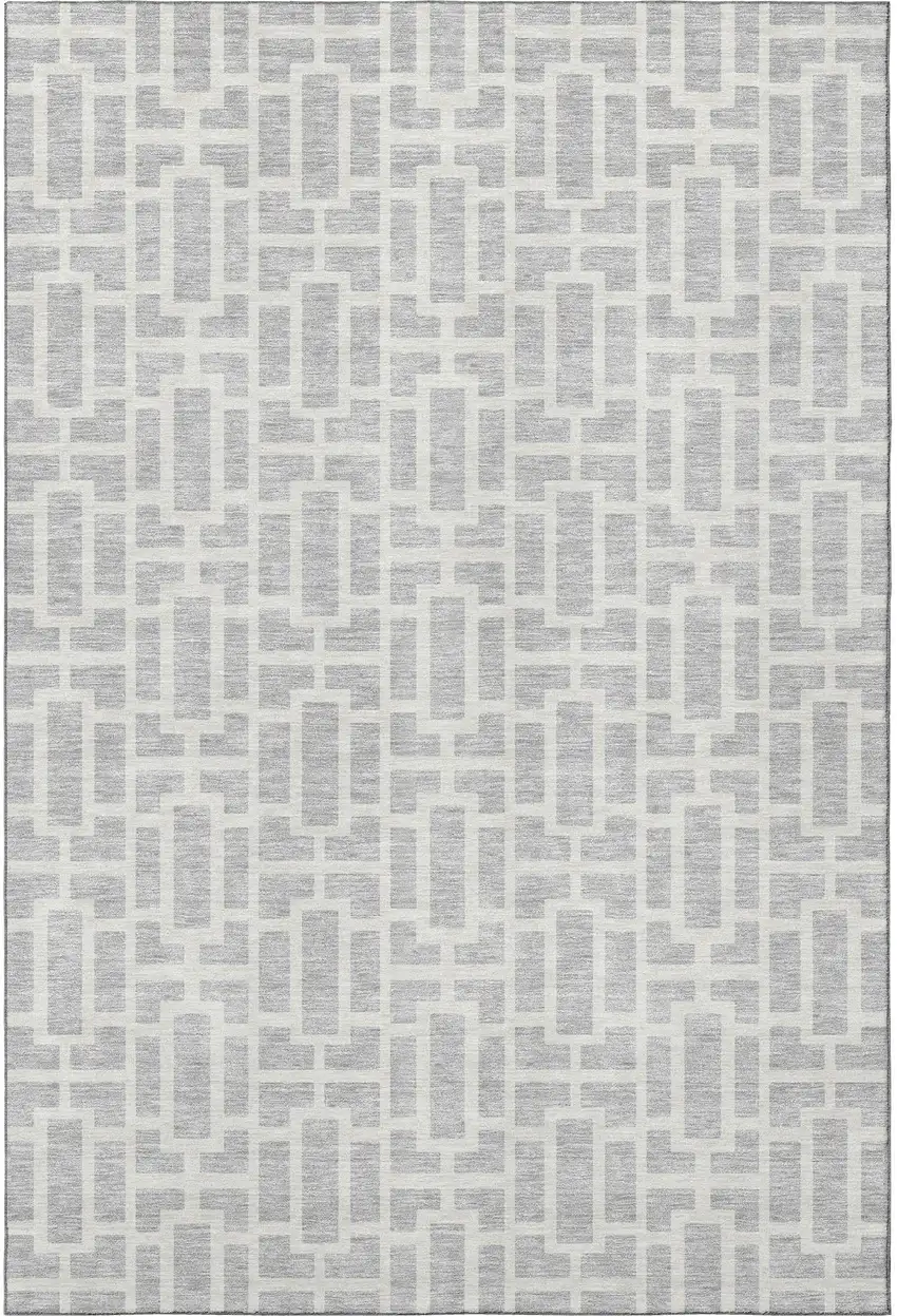 Silver And Ivory Geometric Washable Area Rug With UV Protection Photo 4