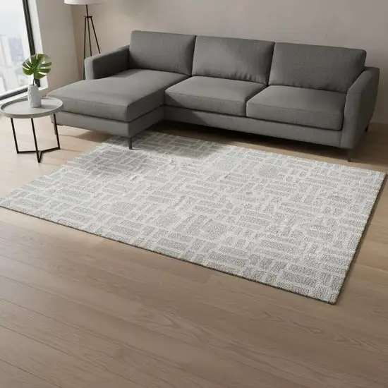 Silver And Ivory Geometric Washable Area Rug With UV Protection Photo 2