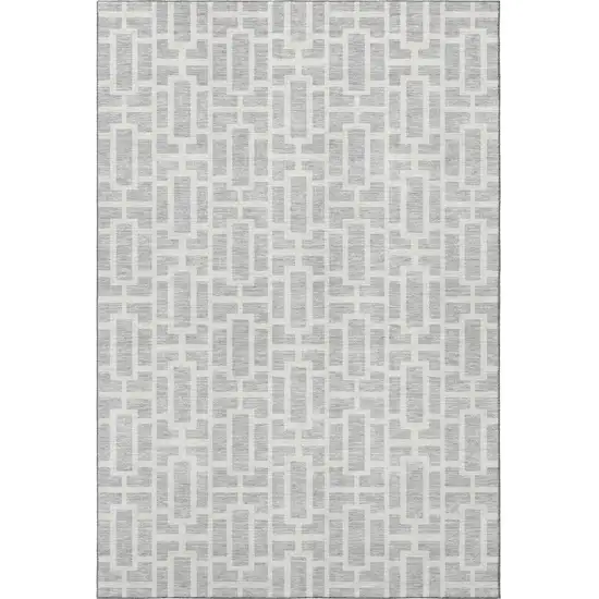 Silver And Ivory Geometric Washable Area Rug With UV Protection Photo 4