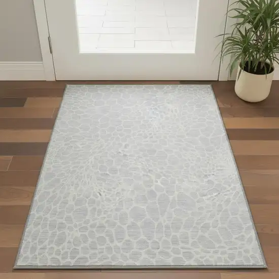 Silver And Ivory Geometric Washable Area Rug With UV Protection Photo 2