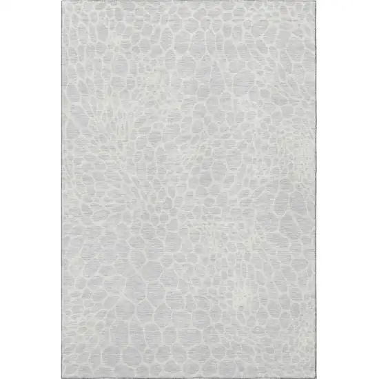 Silver And Ivory Geometric Washable Area Rug With UV Protection Photo 4