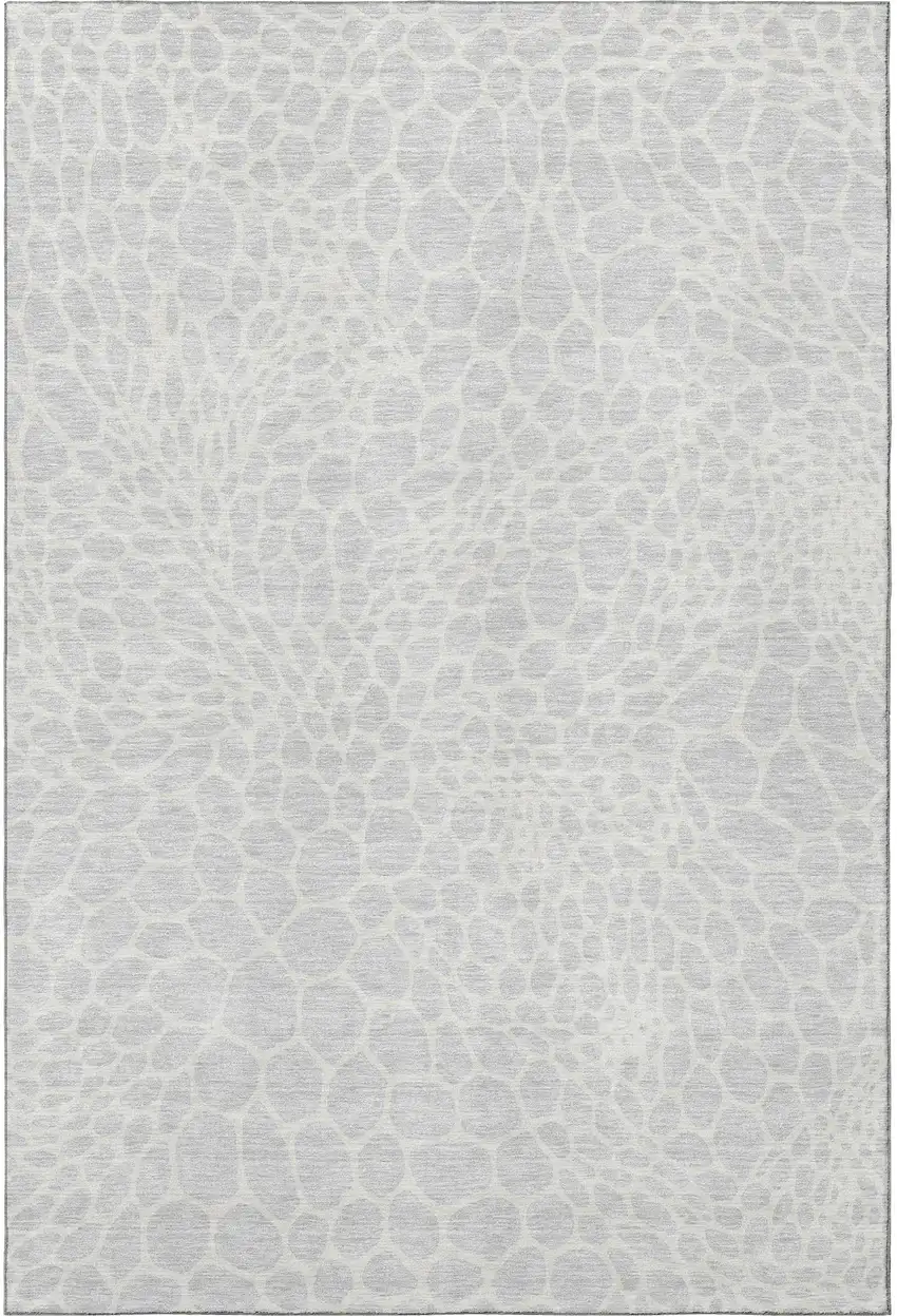 Silver And Ivory Geometric Washable Area Rug With UV Protection Photo 4