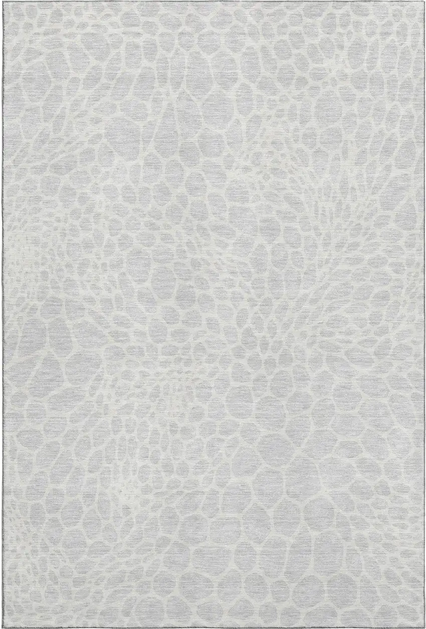 Silver And Ivory Geometric Washable Area Rug With UV Protection Photo 1