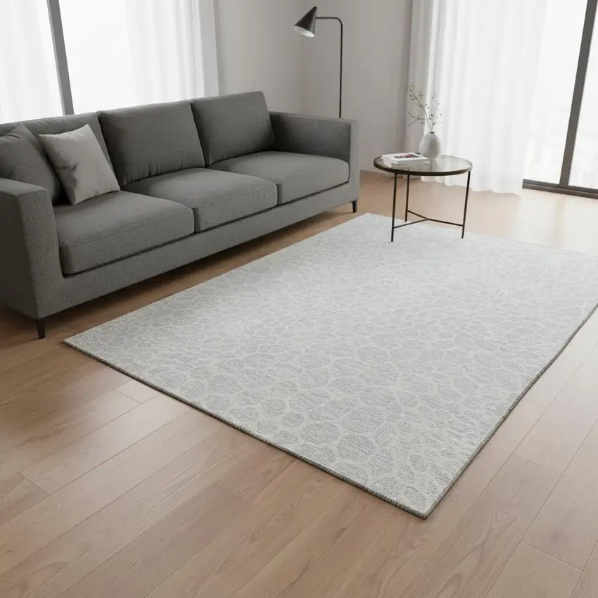Silver And Ivory Geometric Washable Area Rug With UV Protection Photo 2