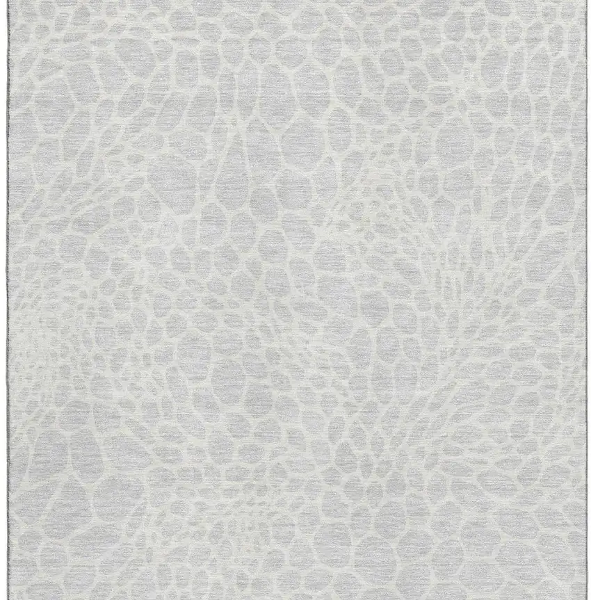 Silver And Ivory Geometric Washable Area Rug With UV Protection Photo 4