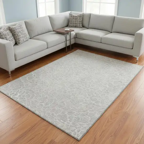 Silver And Ivory Geometric Washable Area Rug With UV Protection Photo 2