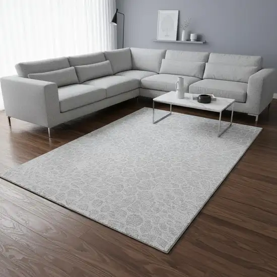 Silver And Ivory Geometric Washable Area Rug With UV Protection Photo 2