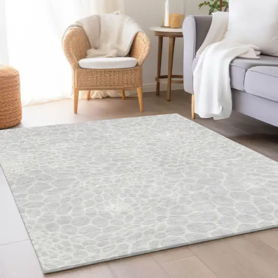 Silver And Ivory Geometric Washable Area Rug With UV Protection Photo 5