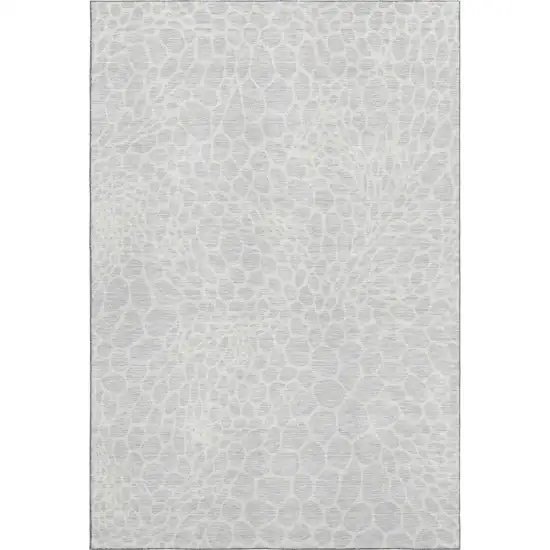 Silver And Ivory Geometric Washable Area Rug With UV Protection Photo 1