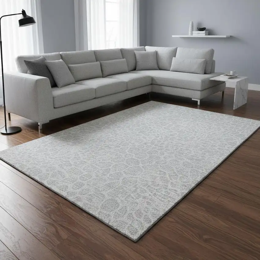 Silver And Ivory Geometric Washable Area Rug With UV Protection Photo 2
