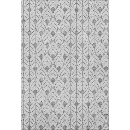 Silver And Ivory Geometric Washable Area Rug With UV Protection Photo 3