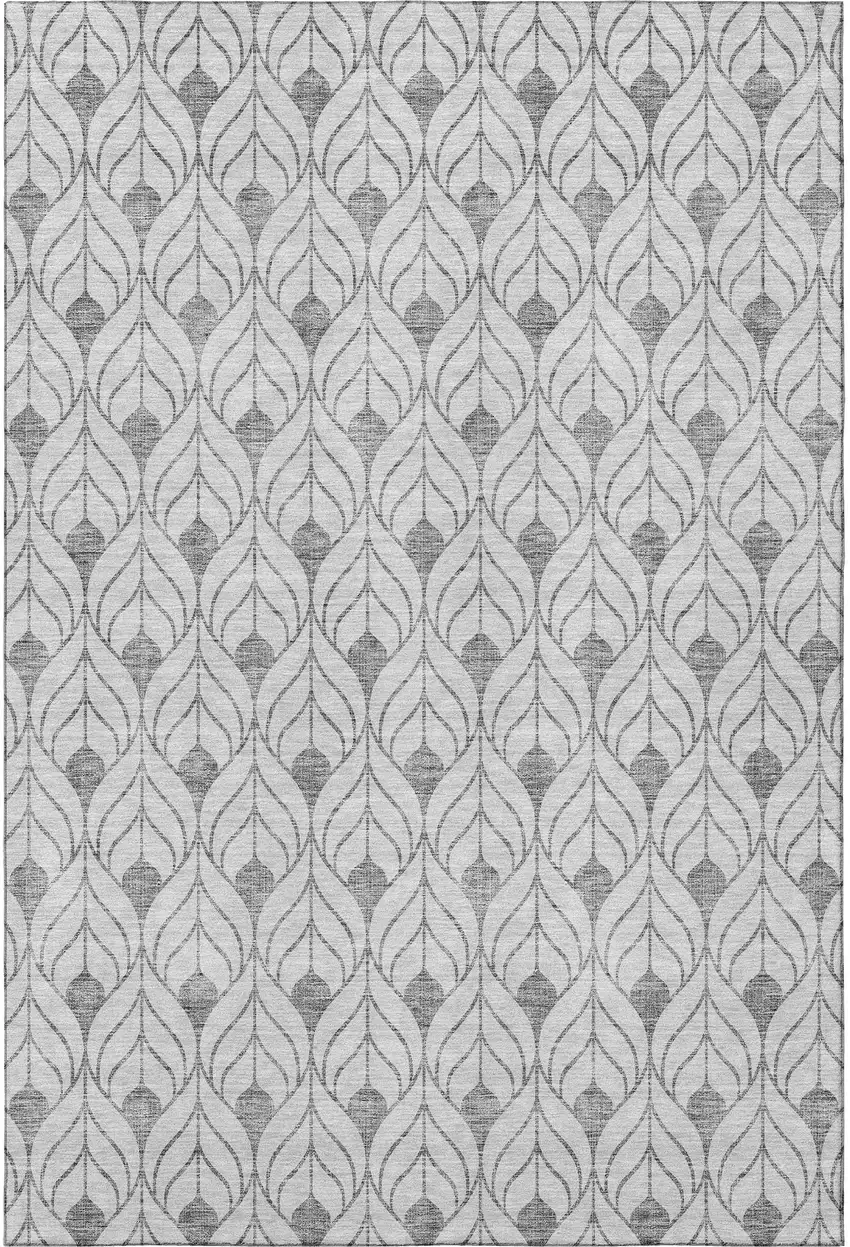 Silver And Ivory Geometric Washable Area Rug With UV Protection Photo 3