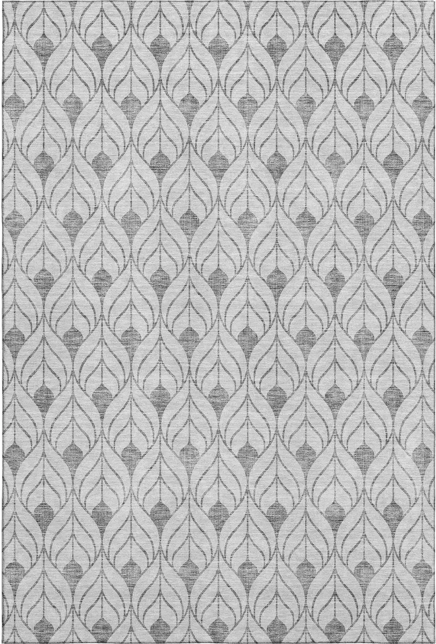 Silver And Ivory Geometric Washable Area Rug With UV Protection Photo 1