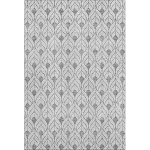 Photo of Silver And Ivory Geometric Washable Area Rug With UV Protection