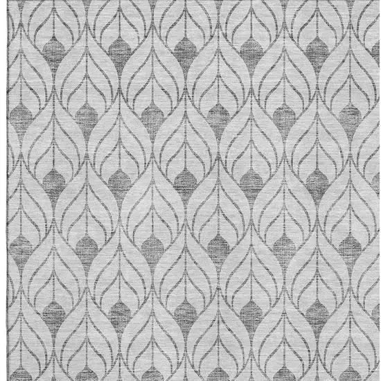 Silver And Ivory Geometric Washable Area Rug With UV Protection Photo 2