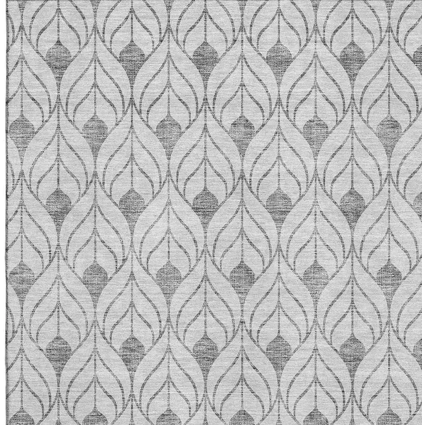 Silver And Ivory Geometric Washable Area Rug With UV Protection Photo 2