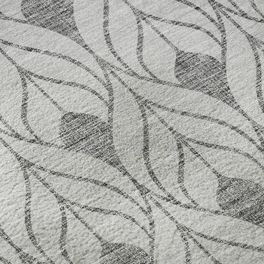 Silver And Ivory Geometric Washable Area Rug With UV Protection Photo 9