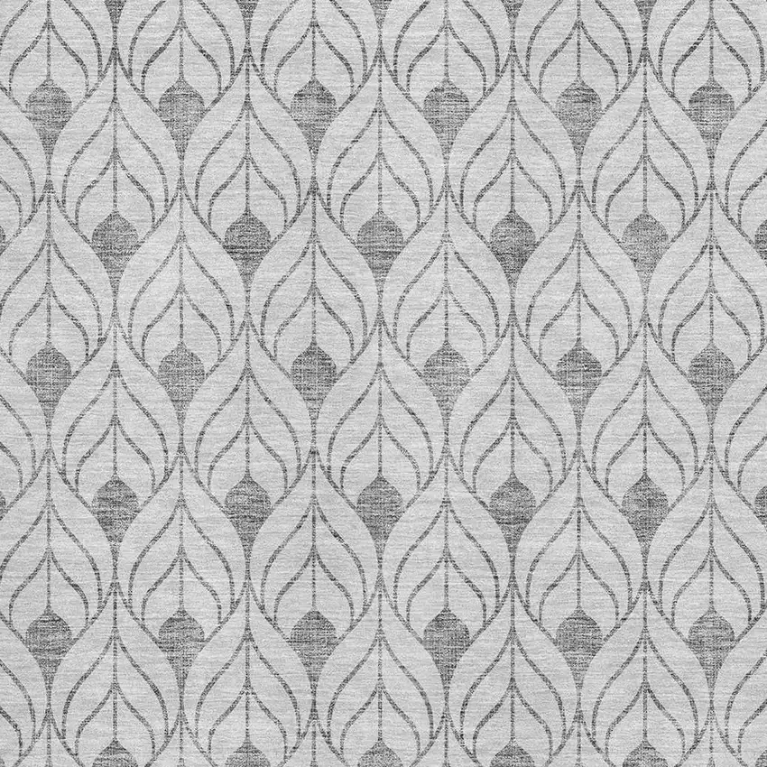 Silver And Ivory Geometric Washable Area Rug With UV Protection Photo 2