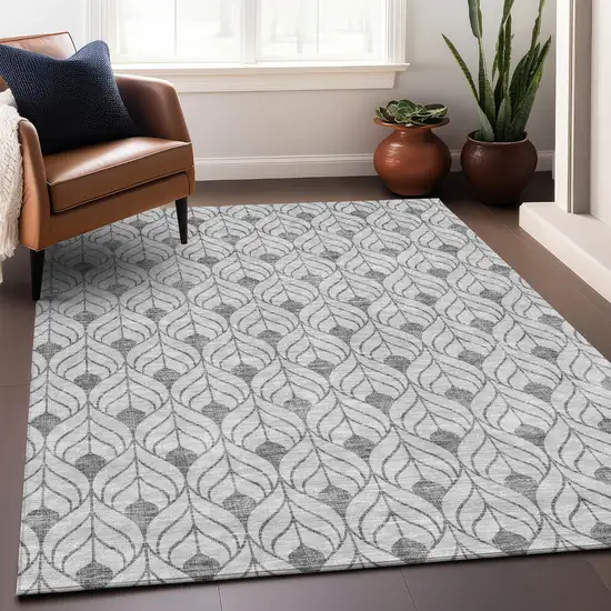 Silver And Ivory Geometric Washable Area Rug With UV Protection Photo 4