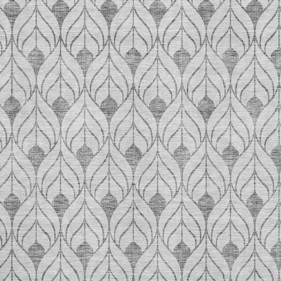 Silver And Ivory Geometric Washable Area Rug With UV Protection Photo 2