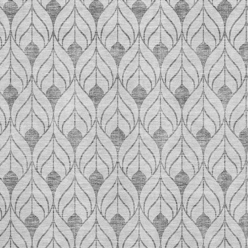 Silver And Ivory Geometric Washable Area Rug With UV Protection Photo 2