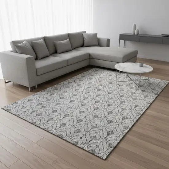 Silver And Ivory Geometric Washable Area Rug With UV Protection Photo 2