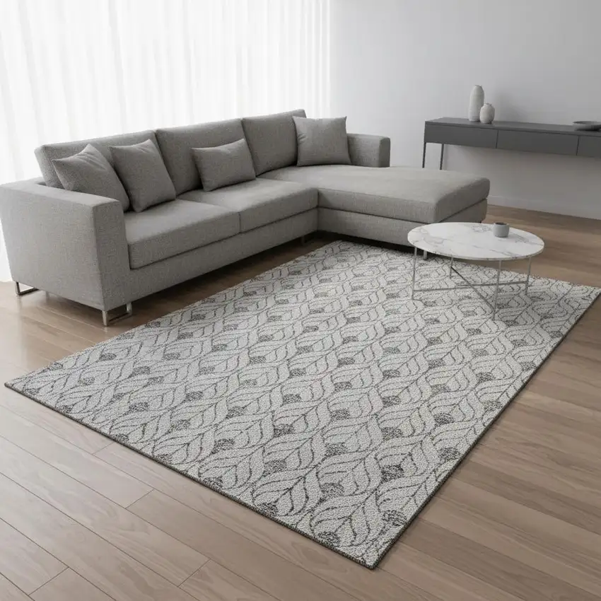 Silver And Ivory Geometric Washable Area Rug With UV Protection Photo 2
