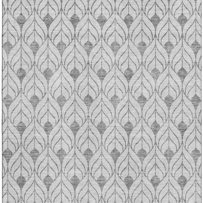 Silver And Ivory Geometric Washable Area Rug With UV Protection Photo 3