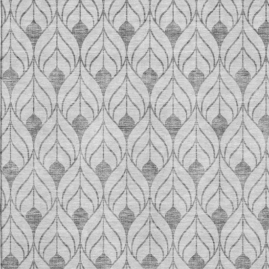 Silver And Ivory Geometric Washable Area Rug With UV Protection Photo 2
