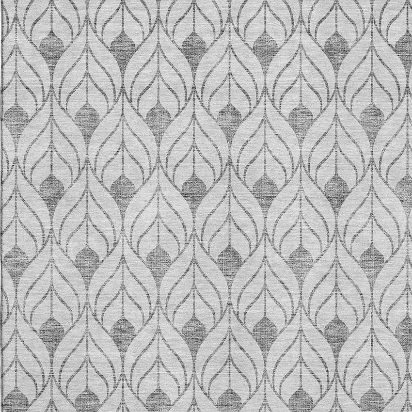 Silver And Ivory Geometric Washable Area Rug With UV Protection Photo 2
