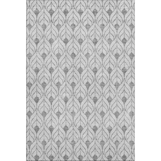 Silver And Ivory Geometric Washable Area Rug With UV Protection Photo 1