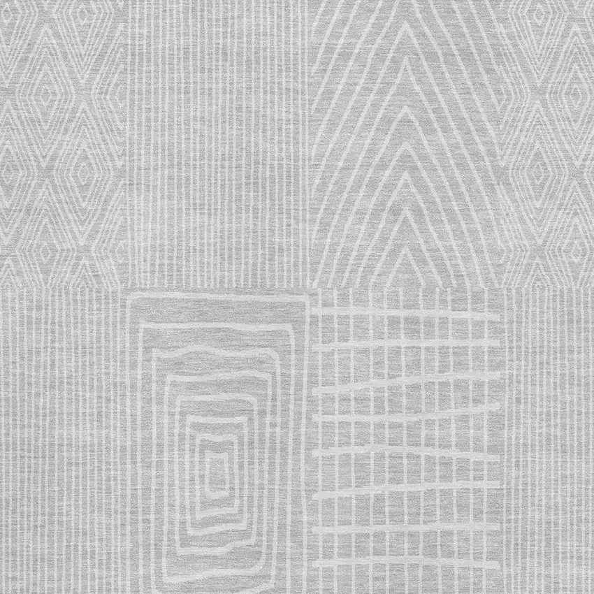 Silver And Ivory Geometric Washable Area Rug With UV Protection Photo 3