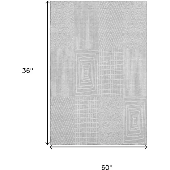 Silver And Ivory Geometric Washable Area Rug With UV Protection Photo 8