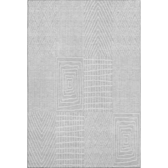 Silver And Ivory Geometric Washable Area Rug With UV Protection Photo 3