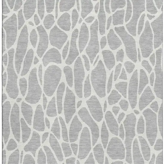Silver And Ivory Geometric Washable Area Rug With UV Protection Photo 4