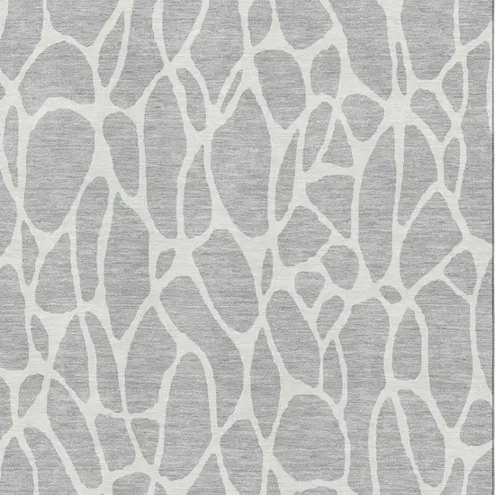 Silver And Ivory Geometric Washable Area Rug With UV Protection Photo 3