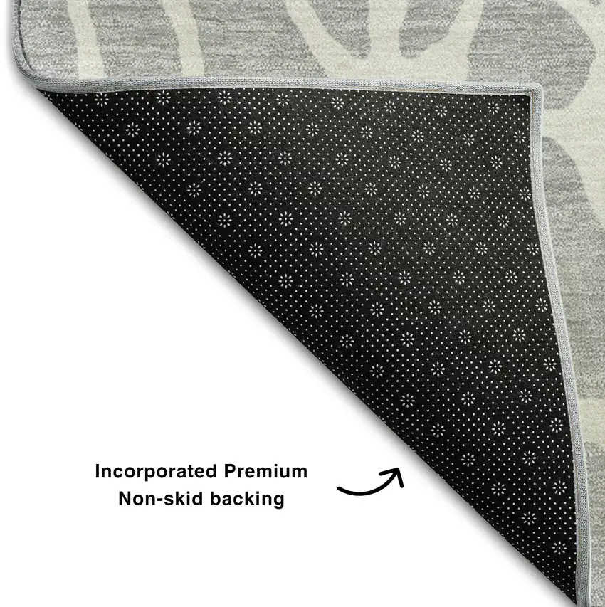 Silver And Ivory Geometric Washable Area Rug With UV Protection Photo 7