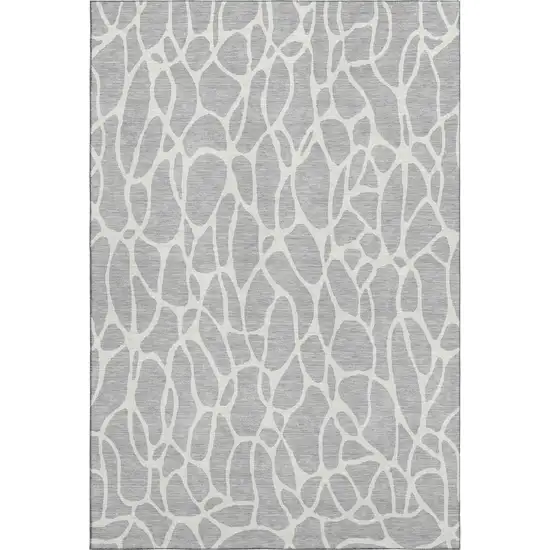 Silver And Ivory Geometric Washable Area Rug With UV Protection Photo 6