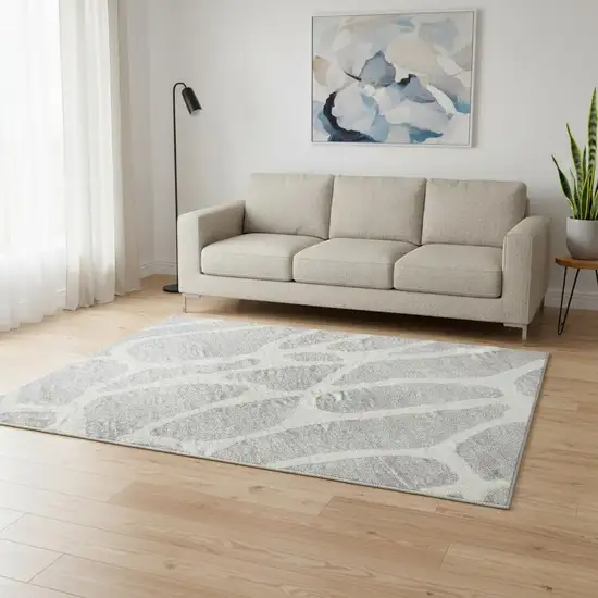 Silver And Ivory Geometric Washable Area Rug With UV Protection Photo 2
