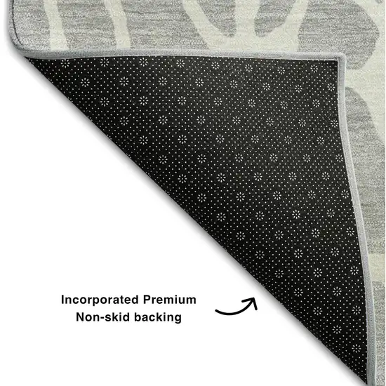 Silver And Ivory Geometric Washable Area Rug With UV Protection Photo 7
